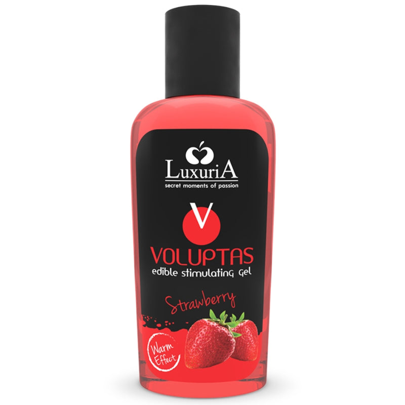 GEL DE MASSAGEM COMESTiVEL LUXURIA VOLUPTAS EFEITO AQUECENTE MORANGO 100 ML