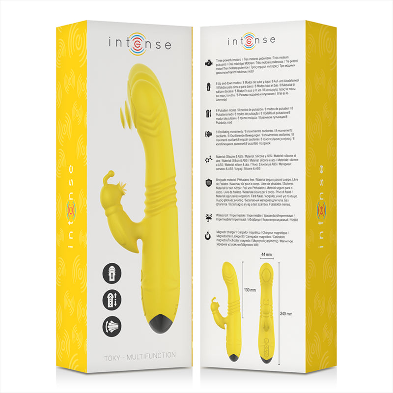 INTENSO VIBRADOR MULTIFUNyaO TOKY PARA CIMA E PARA BAIXO COM ESTIMULADOR CLIToRICO AMARELO