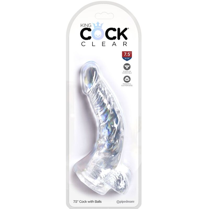 KING COCK CLEAR PeNIS CURVO REALISTA COM BOLAS 165 CM TRANSPARENTE