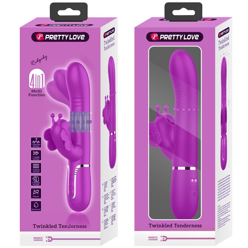 PRETTY LOVE VIBRADOR COELHO MULTIFUNyoES 4 EM 1 BORBOLETE FuCSIA