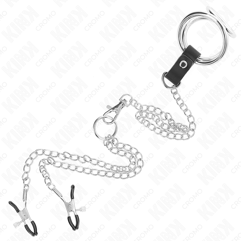 KINK ANEL DE PaNIS DE METAL TRIPLO CROMADO DE 3 CM A 45 CM COM CORRENTE DE METAL DE 26 CM E CLIPES DE MAMILO
