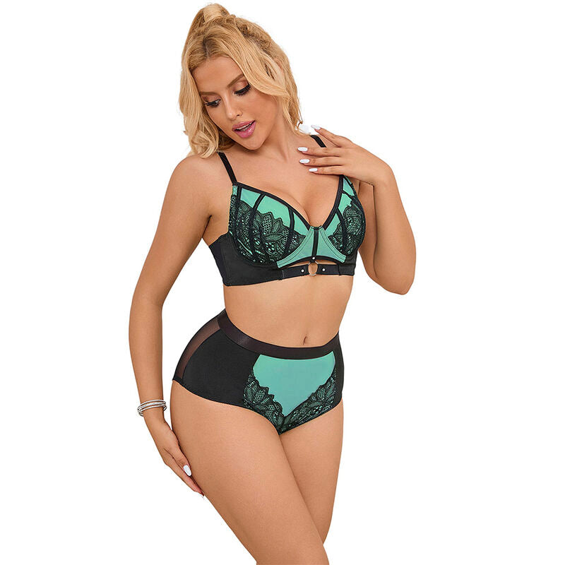SUBBLIME 955564 CONJUNTO DE SUTIa DE COURO VERDE COM ZiPER DE MALHA L XL