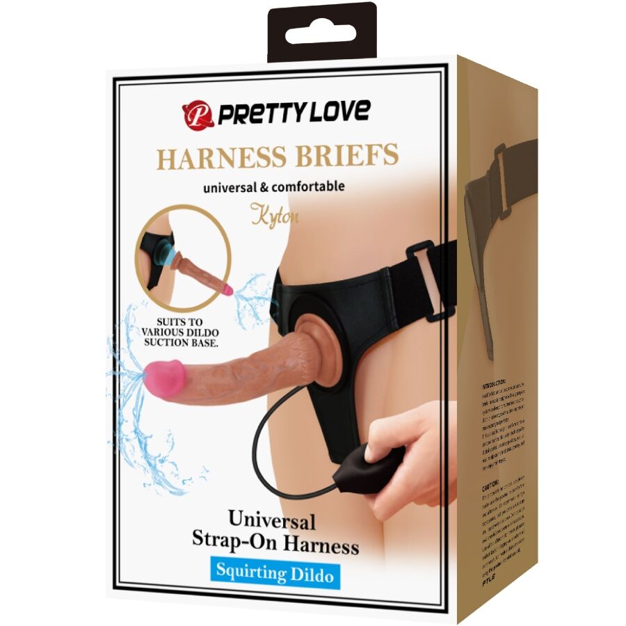 PRETTY LOVE KYTON UNIVERSAL HARNESS BRIEFS COM DILDO SQUIRTING 19 CM MULATO
