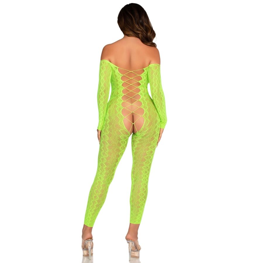 LEG AVENUE BODYSTOCKING SEM BASE EXoTICO RENDA DE COBRA VERDE NEON