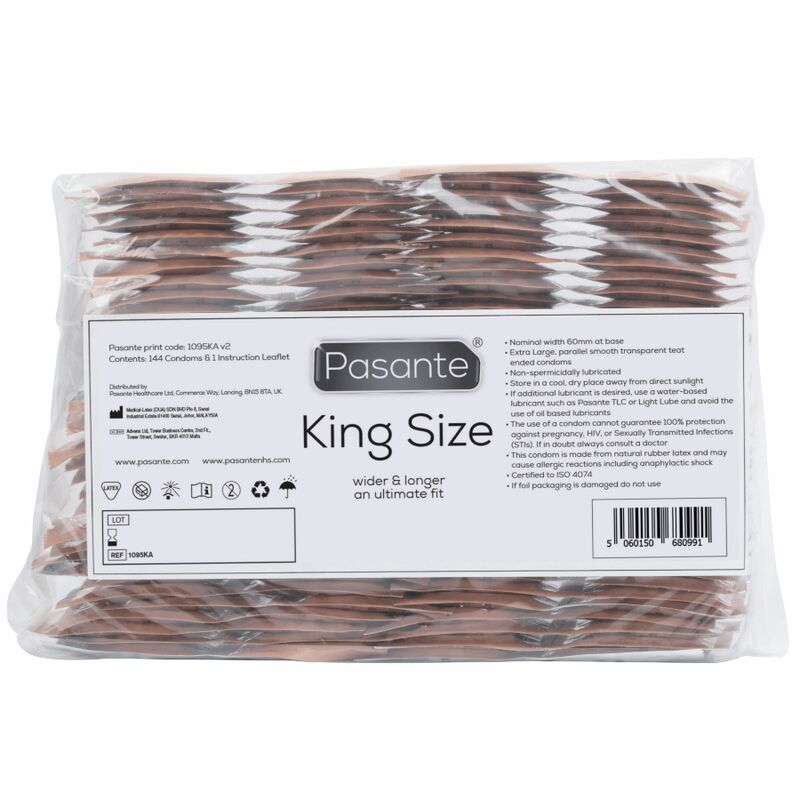 PASANTE SACO DE PRESERVATIVOS KING SIZE 144 UNIDADES