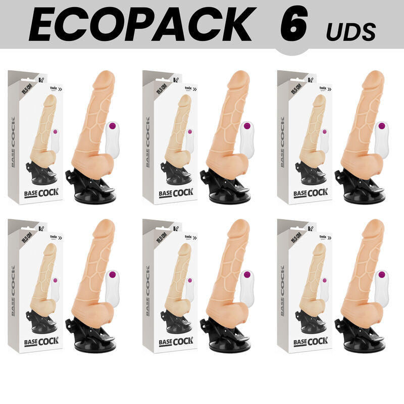 ECOPACK 6 UNIT BASECOCK VIBRADOR REALISTA CONTROLE REMOTO NATURAL COM TESTiCULOS 195 CM O 4 CM