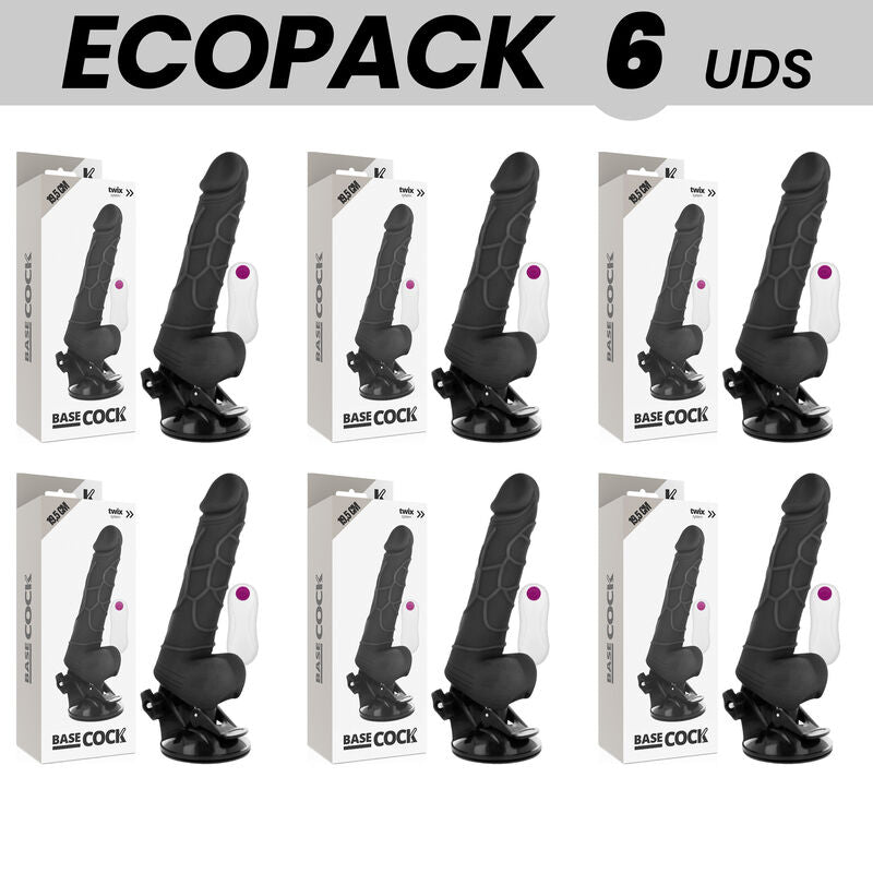 ECOPACK 6 UNIT BASECOCK VIBRADOR REALISTA CONTROLE REMOTO PRETO COM TESTiCULOS 195 CM O 4 CM