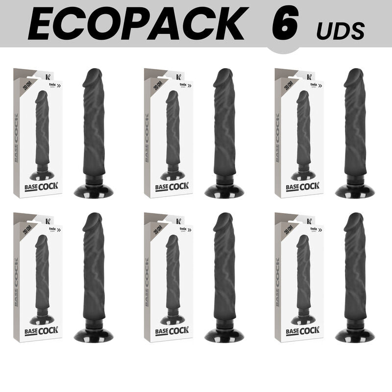 ECOPACK 6 UNIT BASECOCK VIBRADOR REALiSTICO BASECOCK 2 1 PRETO 20 CM O 4 CM