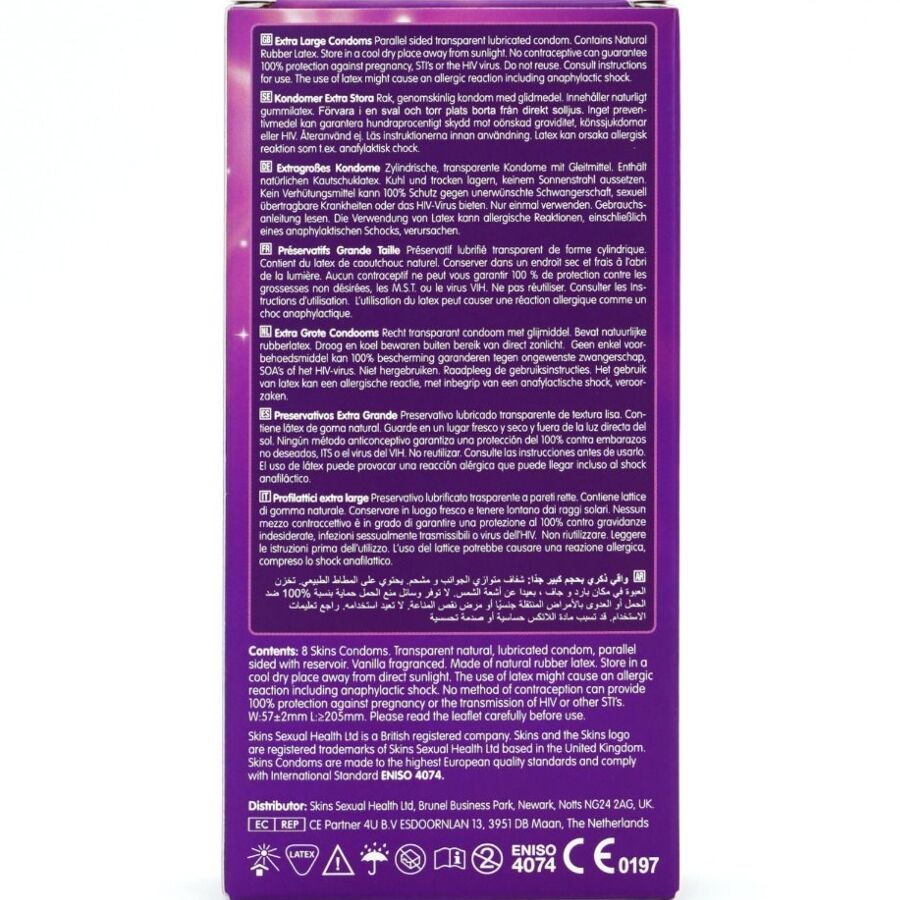 SKINS PRESERVATIVOS EXTRA GRANDE PREMIUM PACOTE COM 8