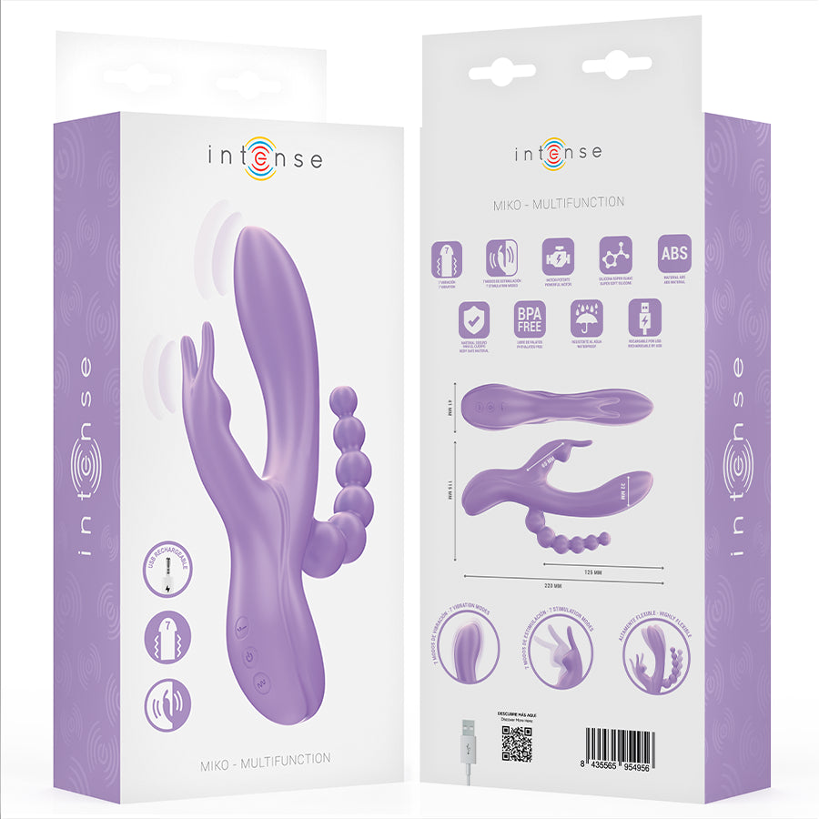 INTENSE MIKO TRIPLO VIBRADOR COELHO ESTIMULADOR ANAL 7 VIBRAyoES ROXO