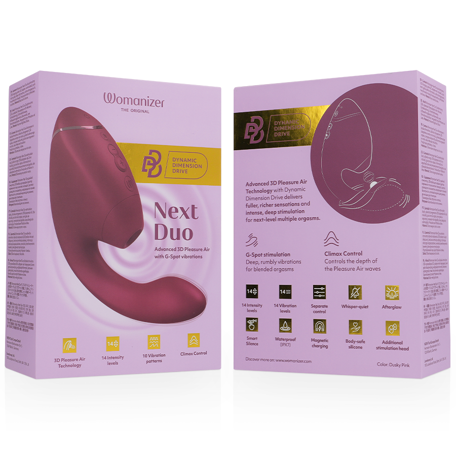 WOMANIZER DUO NEXT ESTIMULADOR DUPLO DE CLITOR E PONTO G ROSA ESCURO
