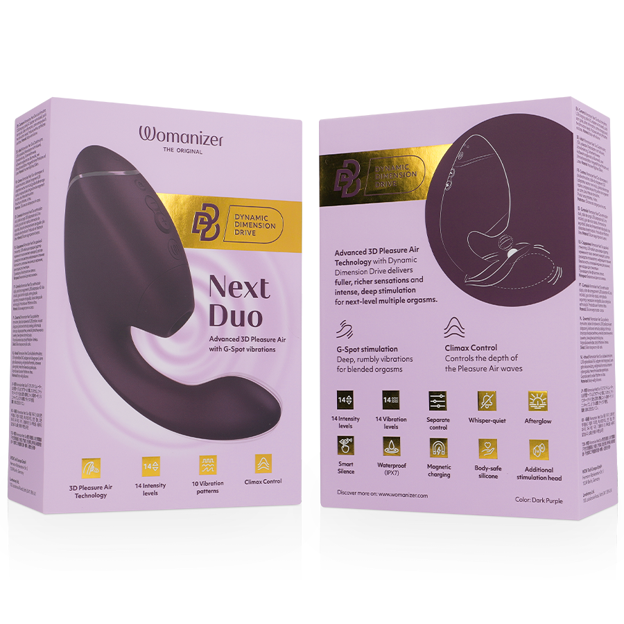 WOMANIZER DUO NEXT Estimulador Duplo de Clitoris e Ponto G Roxo Escuro