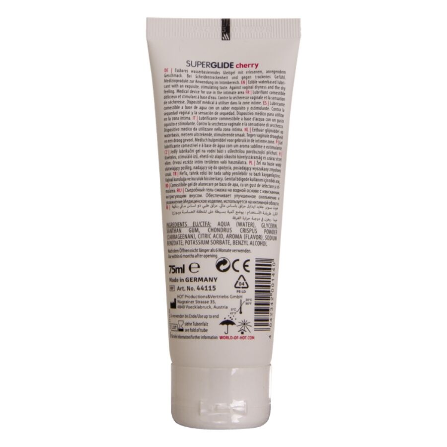 HOT SUPERGLIDE LUBRIFICANTE COMESTiVEL a BASE DE aGUA SABOR CEREJA 75 ML