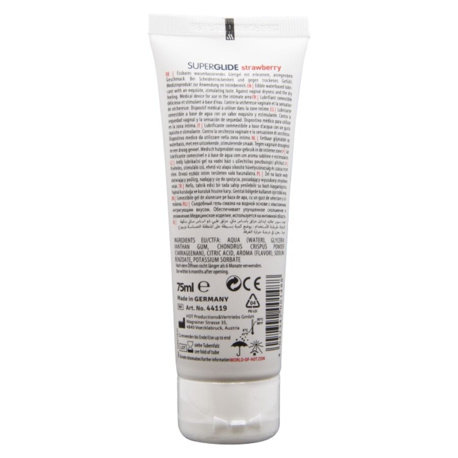 HOT SUPERGLIDE LUBRIFICANTE COMESTiVEL a BASE DE aGUA MORANGO 75 ML