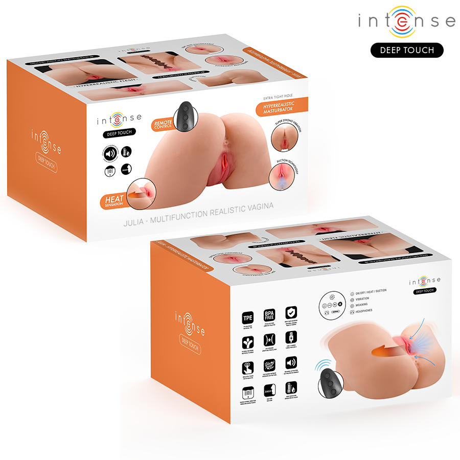INTENSE DEEP TOUCH MASTURBADOR ANAL E VAGINAL JULIA COM SUCyaO CALOR VIBRAyaO E EFEITOS DE VOZ COM CONTROLE REMOTO 9 KG