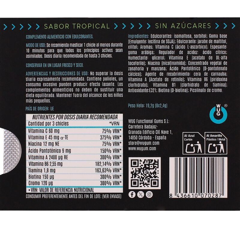 WUG MULTIVIT MULTIVITAMiNICO FUNCIONAL SABOR TROPICAL 8 UNIDADES EM CARTELA