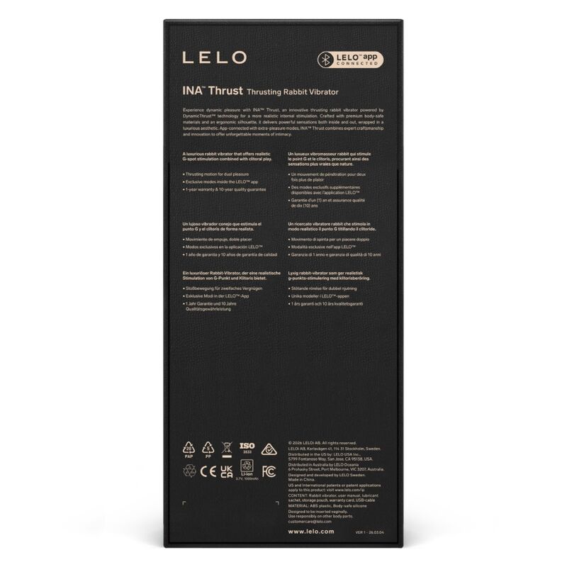 LELO INA THRUST RABBIT VIBRADOR DE EMPURRAyaO PRETO