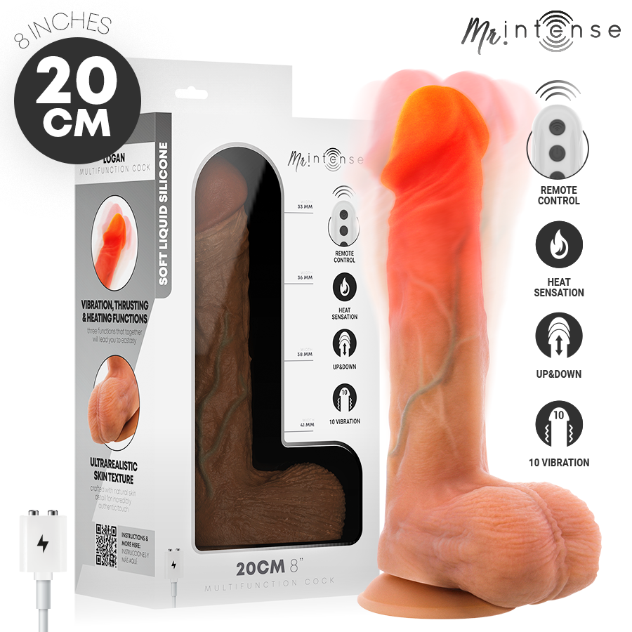 MR INTENSE VIBRADOR LOGAN DE SILICONE COM EFEITO DE CALOR E CONTROLE REMOTO 20 CM y 41 CM