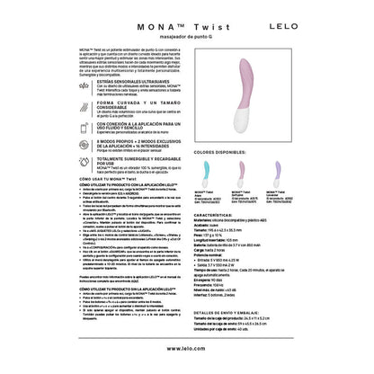LELO MONA TWIST VIBRADOR PARA PUNTO G RECARGABLE APP CONTROL LAVANDA