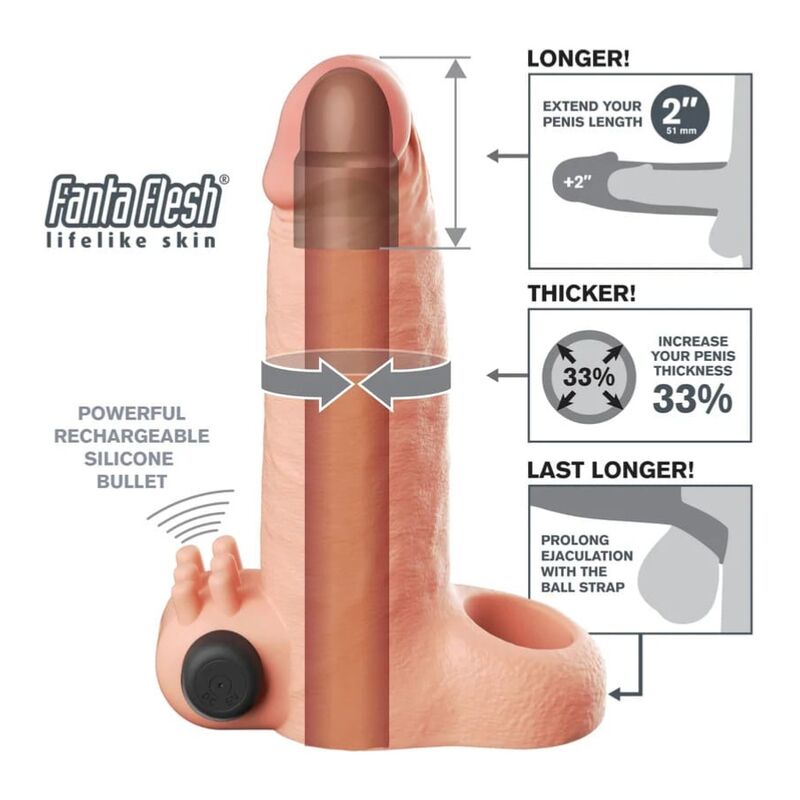 FANTASY X TENSIONS MANGA EXTENSORA DE PeNIS VIBRAToRIA COM SENSAyaO REALISTA DE 5CM BEGE