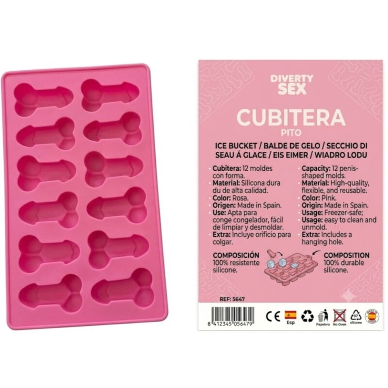 DIABLO PICANTE 12 PeNIS DE SILICONE DURO PENDURADOS EM BALDE DE GELO ROSA