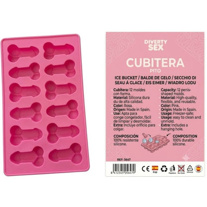 DIABLO PICANTE 12 PeNIS DE SILICONE DURO PENDURADOS EM BALDE DE GELO ROSA