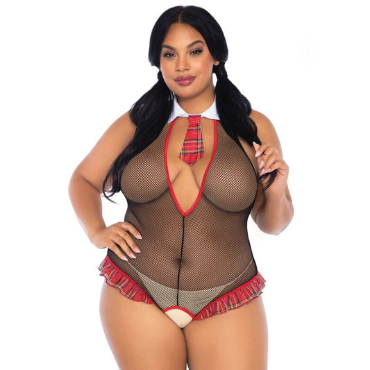 LEG AVENUE SCHOOLGIRL CROTHLESS FITNESS PELUCHE MAIS TAMANHO