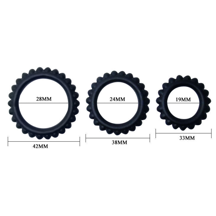 BAILE TITAN SET 3PCS COCK RING BLACK 28 24 19 CM