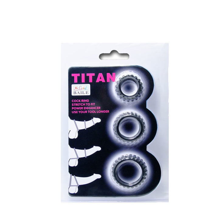 BAILE TITAN SET 3PCS COCK RING BLACK 28 24 19 CM