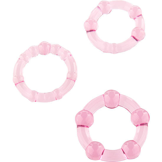 CONJUNTO DE SEVeNCIAS DE TReS ANeIS DE PeNIS COR DE ROSA