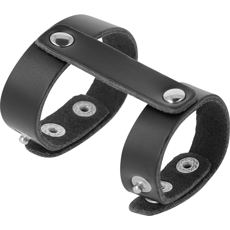 DARKNESS ADJUSTABLE LEATHER PENIS AND TESTICLES RING