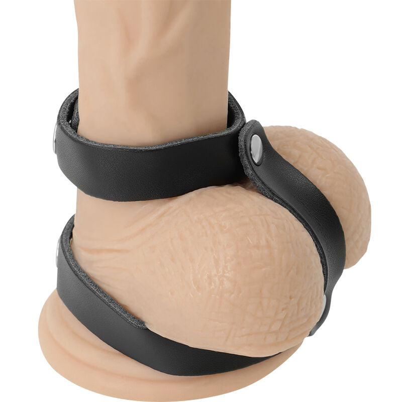 DARKNESS ADJUSTABLE LEATHER PENIS AND TESTICLES RING