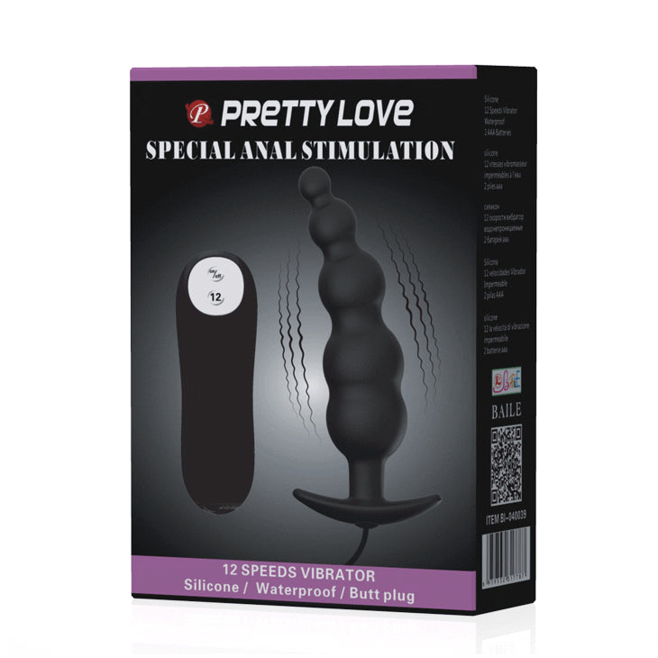 PRETTY LOVE PLUG ANAL SILICONA ESTIMULACION EXTRA Y 12 MODOS VIBRACION NEGRO