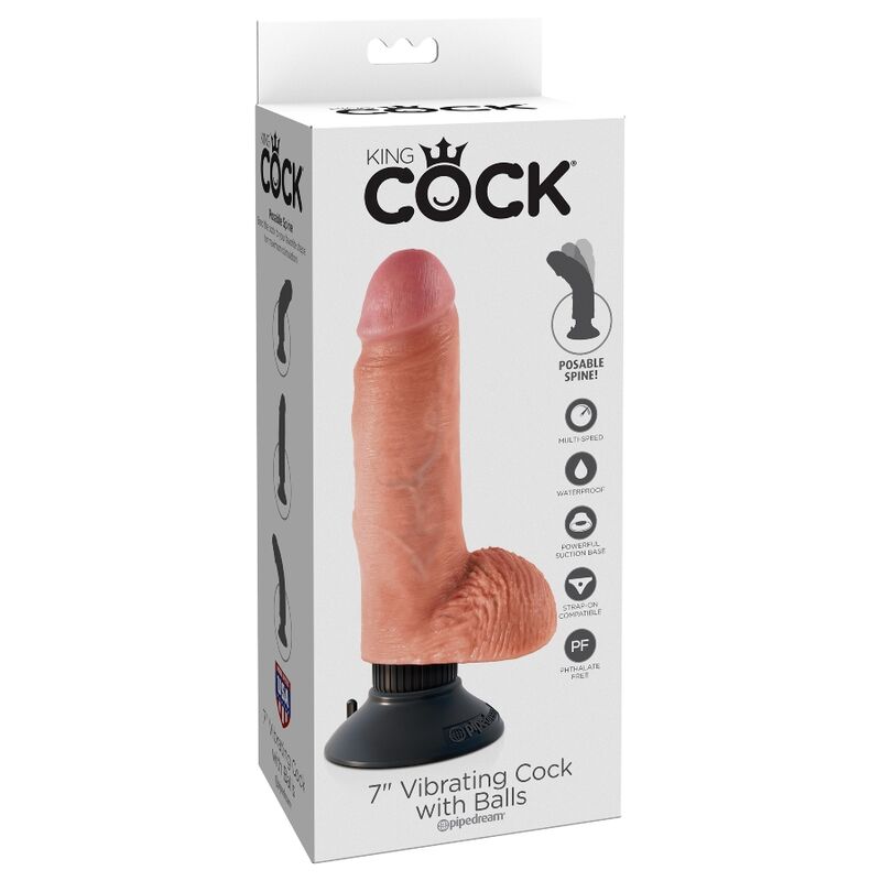 KING COCK 1778 CM VIBRANTE GALO COM BOLAS CARNE
