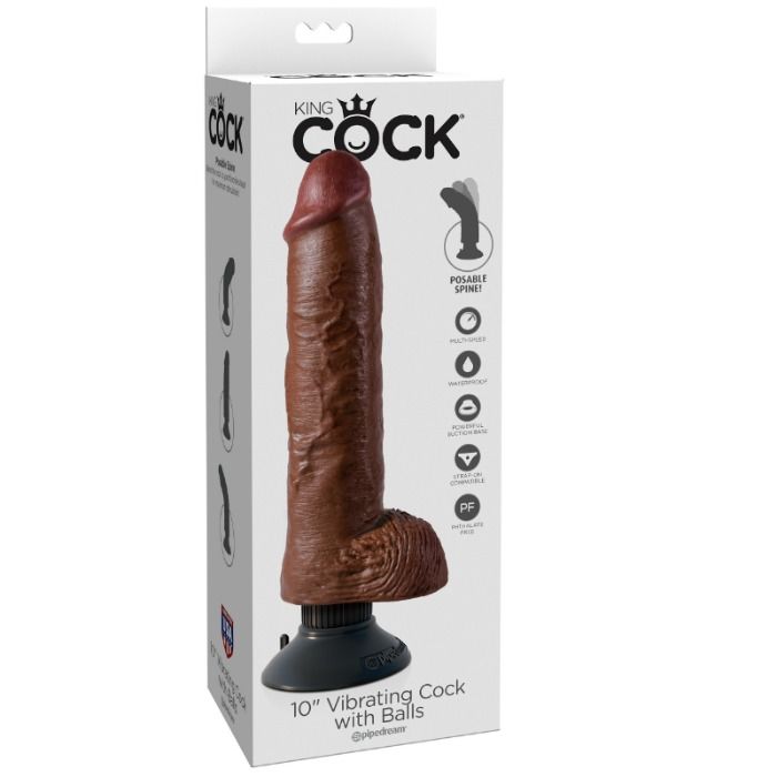 DILDO VIBRADOR KING COCK CON TESTICULOS 255 CM COLOR MARRON