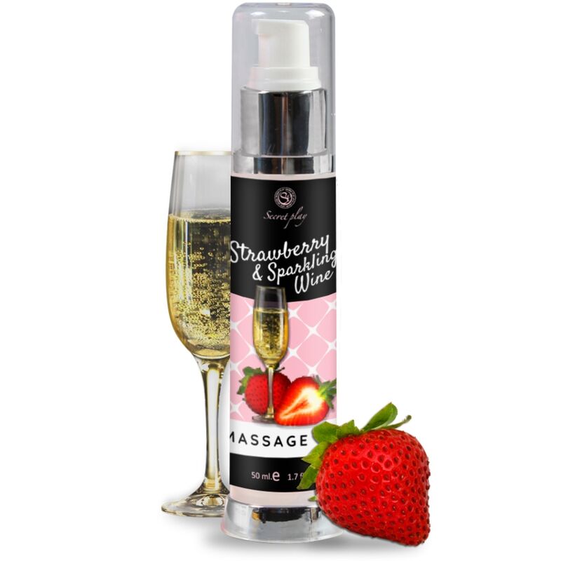 oLEO DE MASSAGEM SECRETPLAY MORANGO E VINHO ESPUMANTE 50 ML