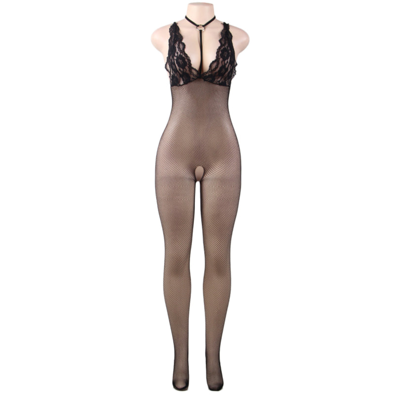 QUEEN LINGERIE FISHNET SHEER OPEN CROTH BODYSTOCKING SL