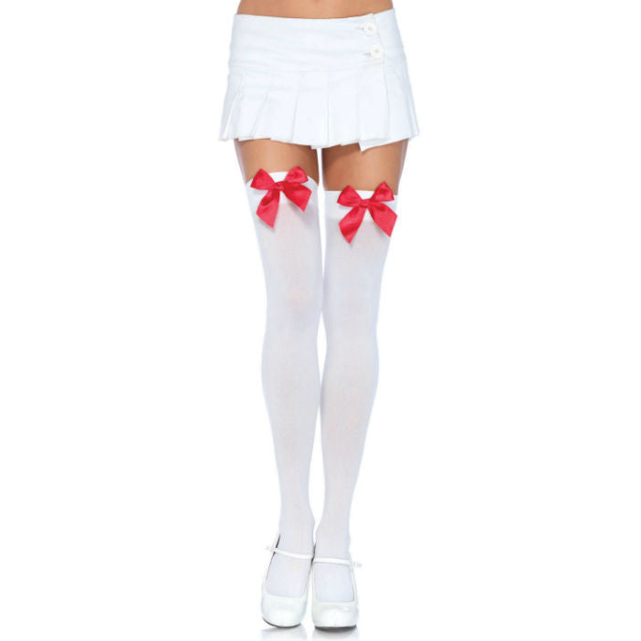 LEG AVENUE NYLON COXAS COM LAyO BRANCO VERMELHO