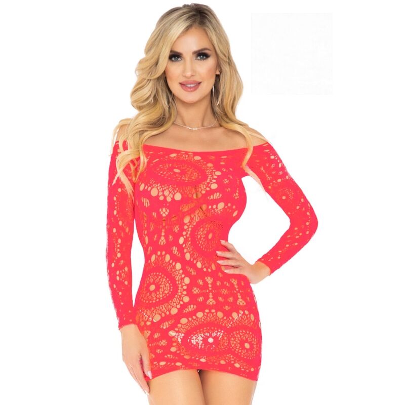 LEG AVENUE CROCHe RENDA MANGA LONGA MINI VESTIDO CORAL TAMANHO uNICO