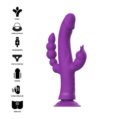 INTENSE CASANOVA VIBRATOR RABBIT SILICONE TRIPLE ENGINE PURPLE