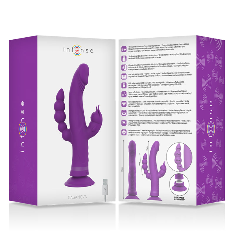 INTENSE CASANOVA VIBRATOR RABBIT SILICONE TRIPLE ENGINE PURPLE