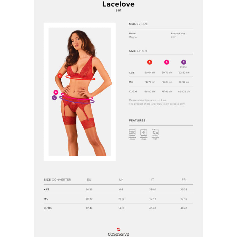 OBSESSIVE LACELOVE SET TRES PIEZAS ROJO XS S