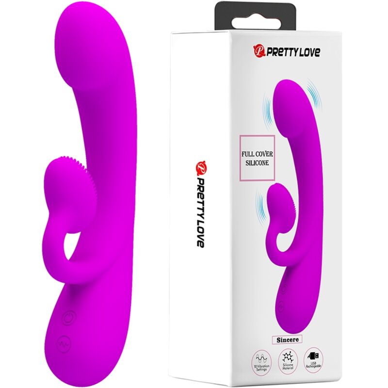 PRETTY LOVE SINCERE SILICONE VIBRATOR AND STIMULATOR PURPLE