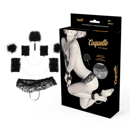 CONJUNTO COQUETTE CHIC DESIRE LACE BONDAGE DELUXE PRETO