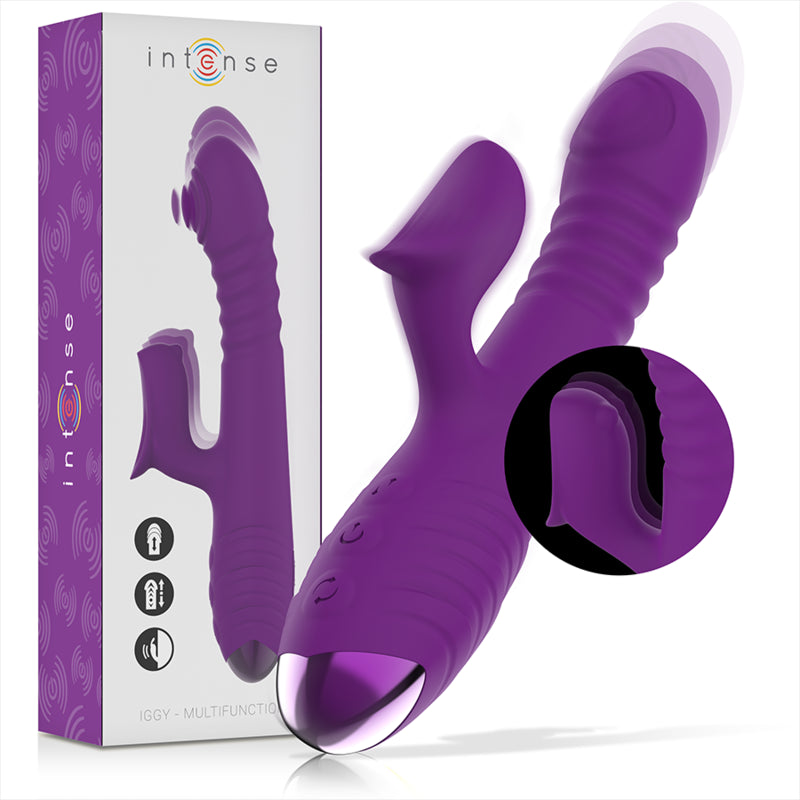 INTENSO VIBRADOR RECARREGaVEL MULTIFUNyaO IGGY PARA CIMA E PARA BAIXO COM ESTIMULADOR CLIToRICO ROXO