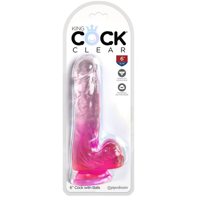 KING COCK CLEAR PeNIS REALISTA COM BOLAS 135 CM ROSA