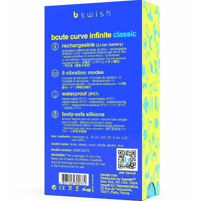 B SWISH BCUTE CURVE INFINITE CLASSIC VIBRADOR RECARGABLE SILICONA AZUL