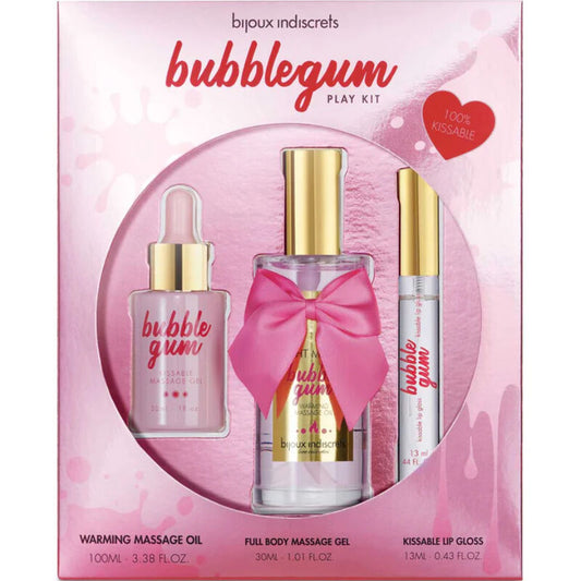 BIJOUX INDISCRETS BUBBLEGUM PLAY KIT COM oLEO GEL E LIP GLOSS