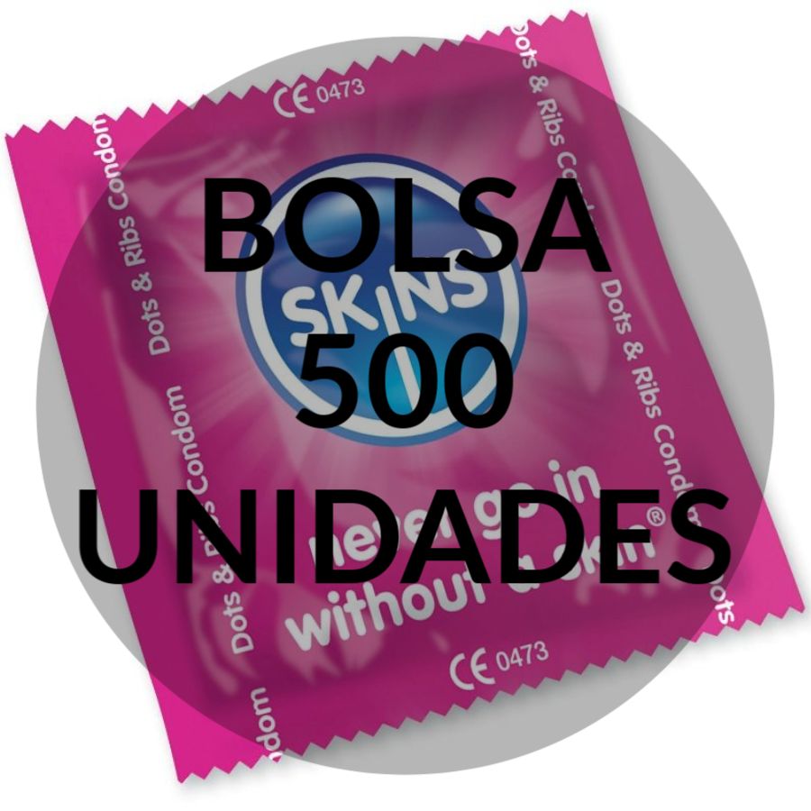 SKINS PRESERVATIVOS DOTS RIBS BAG 500 UDS