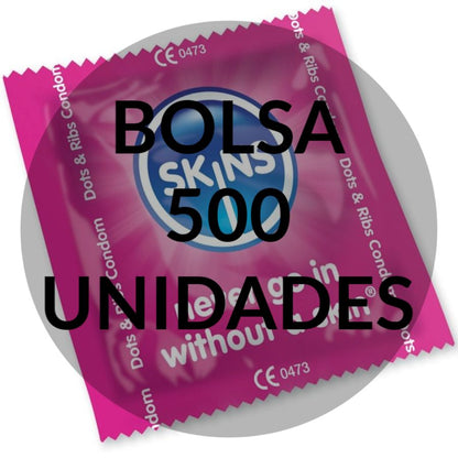 SKINS PRESERVATIVOS DOTS RIBS BAG 500 UDS